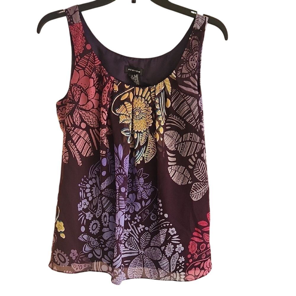 Spense Purple and Pink Floral Tank Top women's medium